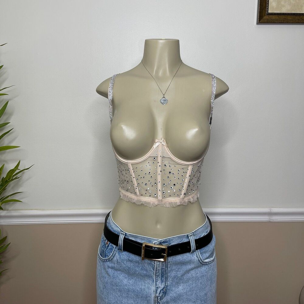 Victoria's Secret Dream Angels Open Bust Shimmer Corset Bra Top - 36C